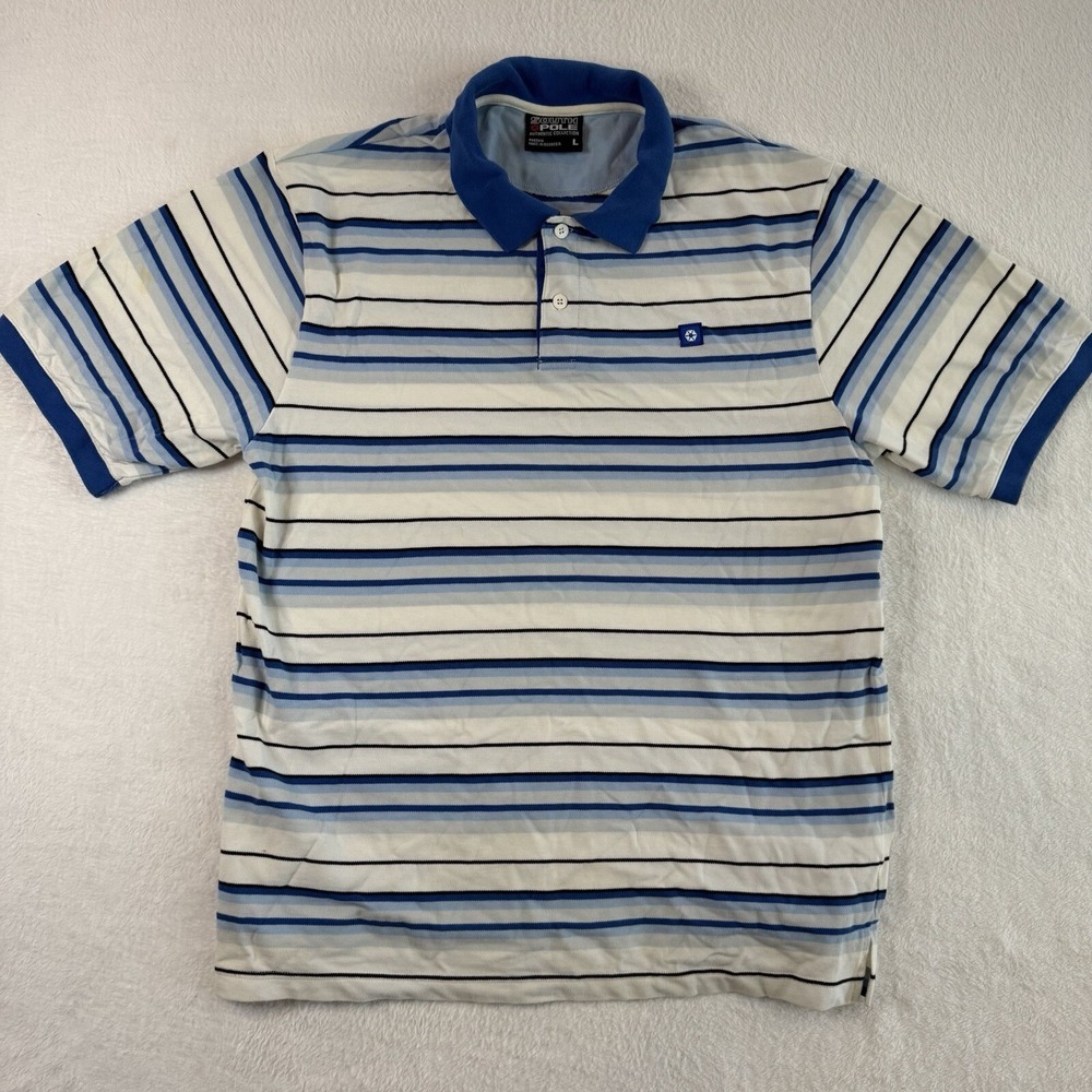 Vintage South Pole‎ Polo Shirt Mens Lg Blue Striped Y2K Hip Hop Skate Authentics